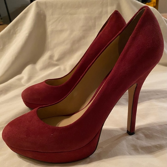Joan & David Wine Colored Suede Pumps - Picture 2 of 2
